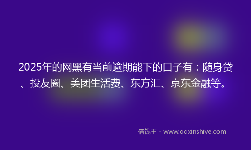 2025年的网黑有当前逾期能下的口子有：随身贷、投友圈、美团生活费、东方汇、京东金融等。