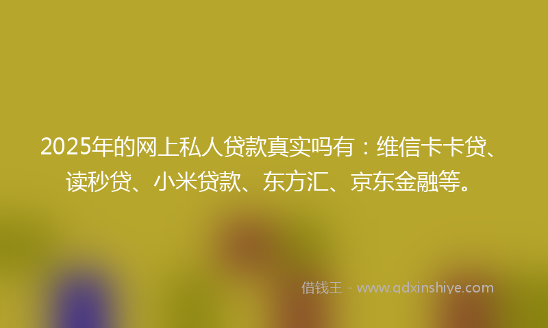 2025年的网上私人贷款真实吗有：维信卡卡贷、读秒贷、小米贷款、东方汇、京东金融等。