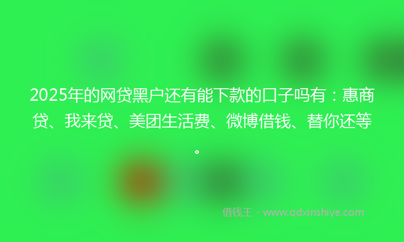 2025年的网贷黑户还有能下款的口子吗有：惠商贷、我来贷、美团生活费、微博借钱、替你还等。