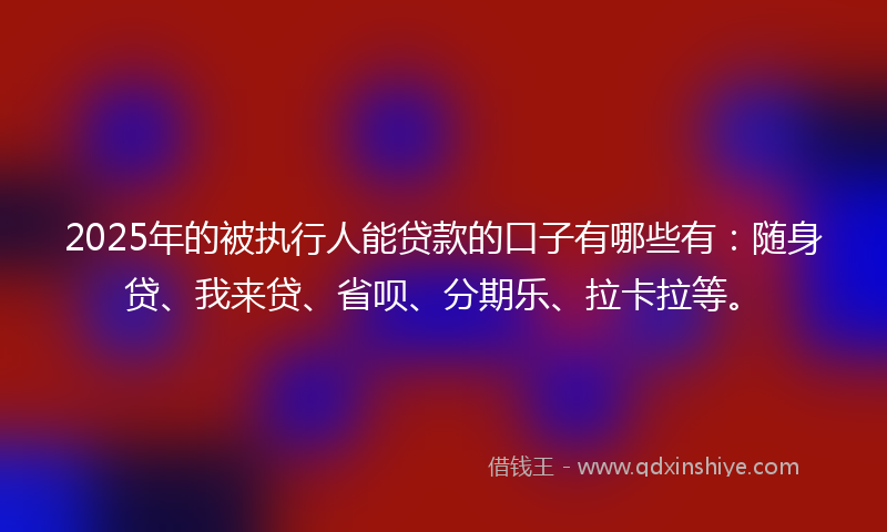 2025年的被执行人能贷款的口子有哪些有：随身贷、我来贷、省呗、分期乐、拉卡拉等。