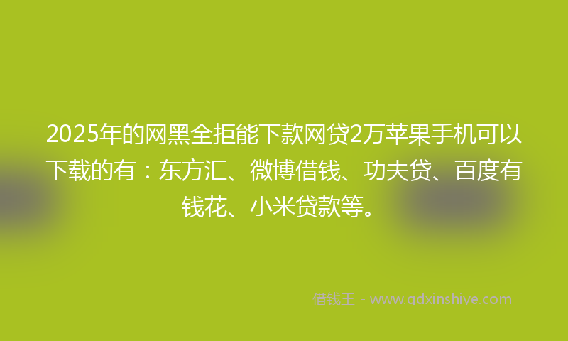 2025年的网黑全拒能下款网贷2万苹果手机可以下载的有：东方汇、微博借钱、功夫贷、百度有钱花、小米贷款等。
