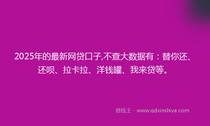 2025年的最新网贷口子,不查大数据有：替你还、还呗、拉卡拉、洋钱罐、我来贷等。