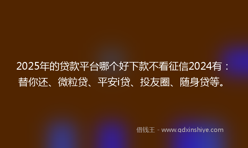 2025年的贷款平台哪个好下款不看征信2024有：替你还、微粒贷、平安i贷、投友圈、随身贷等。