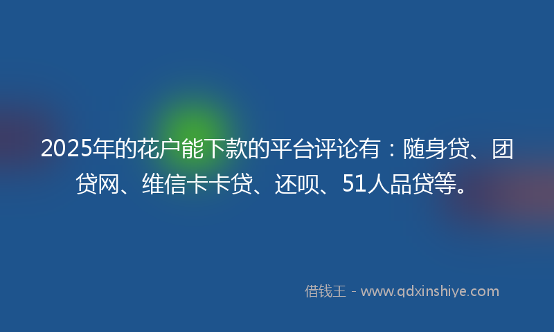 2025年的花户能下款的平台评论有：随身贷、团贷网、维信卡卡贷、还呗、51人品贷等。
