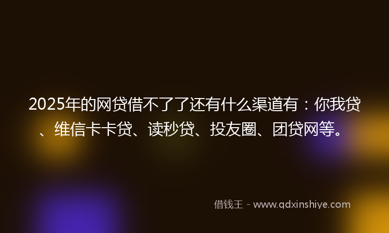 2025年的网贷借不了了还有什么渠道有：你我贷、维信卡卡贷、读秒贷、投友圈、团贷网等。