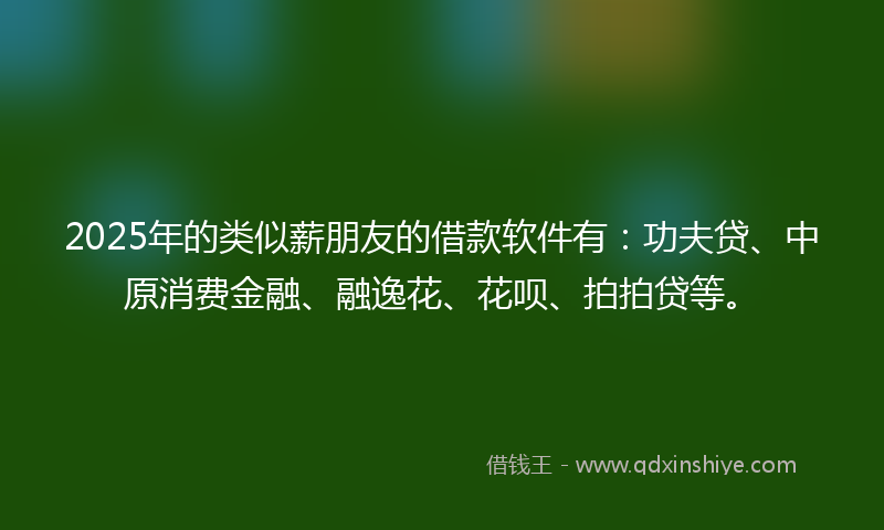 2025年的类似薪朋友的借款软件有：功夫贷、中原消费金融、融逸花、花呗、拍拍贷等。