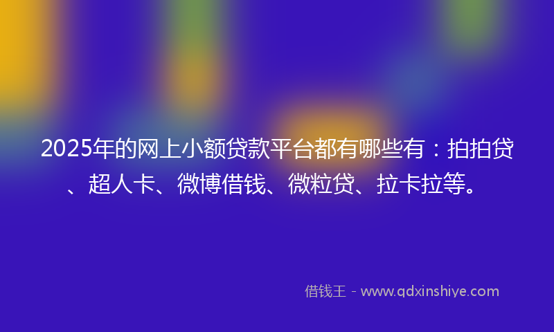 2025年的网上小额贷款平台都有哪些有：拍拍贷、超人卡、微博借钱、微粒贷、拉卡拉等。