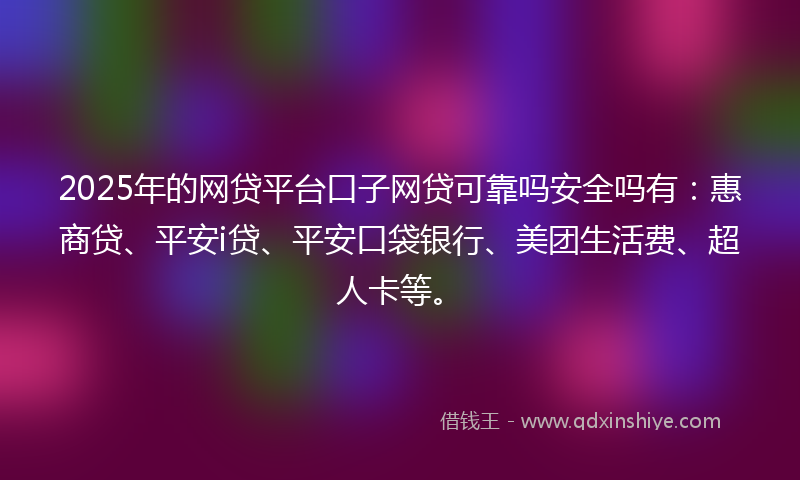 2025年的网贷平台口子网贷可靠吗安全吗有：惠商贷、平安i贷、平安口袋银行、美团生活费、超人卡等。