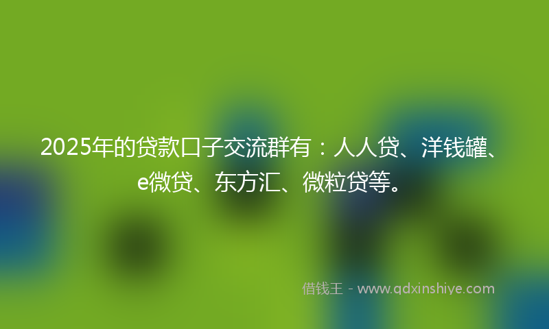 2025年的贷款口子交流群有：人人贷、洋钱罐、e微贷、东方汇、微粒贷等。