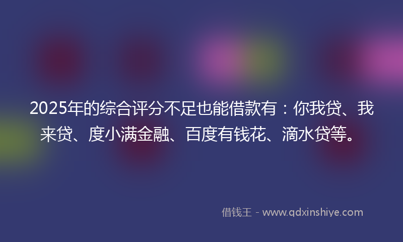 2025年的综合评分不足也能借款有：你我贷、我来贷、度小满金融、百度有钱花、滴水贷等。