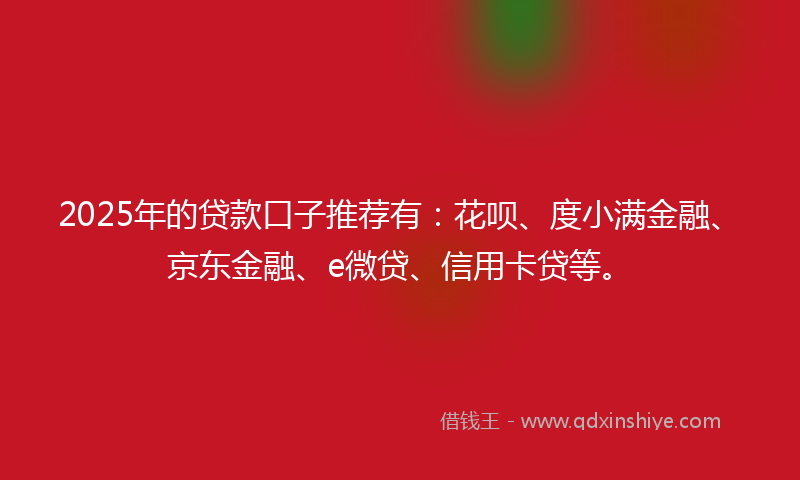 2025年的贷款口子推荐有：花呗、度小满金融、京东金融、e微贷、信用卡贷等。