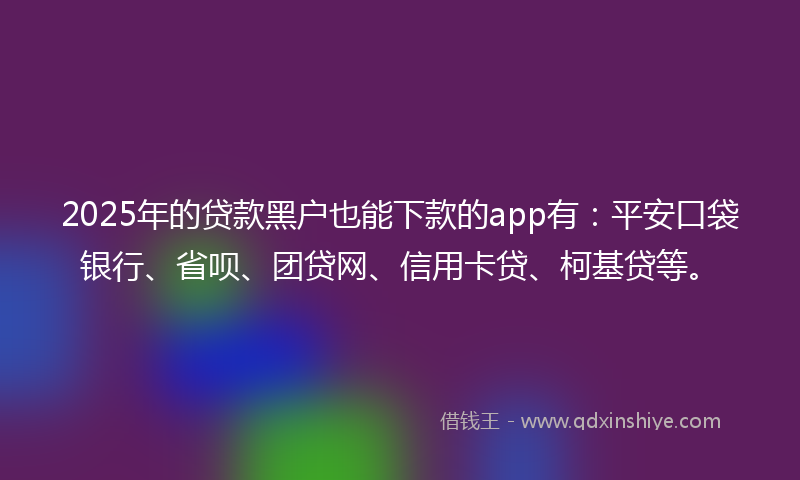 2025年的贷款黑户也能下款的app有：平安口袋银行、省呗、团贷网、信用卡贷、柯基贷等。