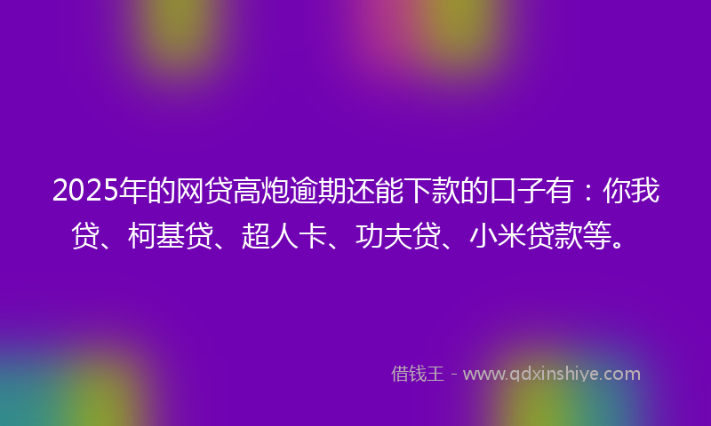 2025年的网贷高炮逾期还能下款的口子有：你我贷、柯基贷、超人卡、功夫贷、小米贷款等。