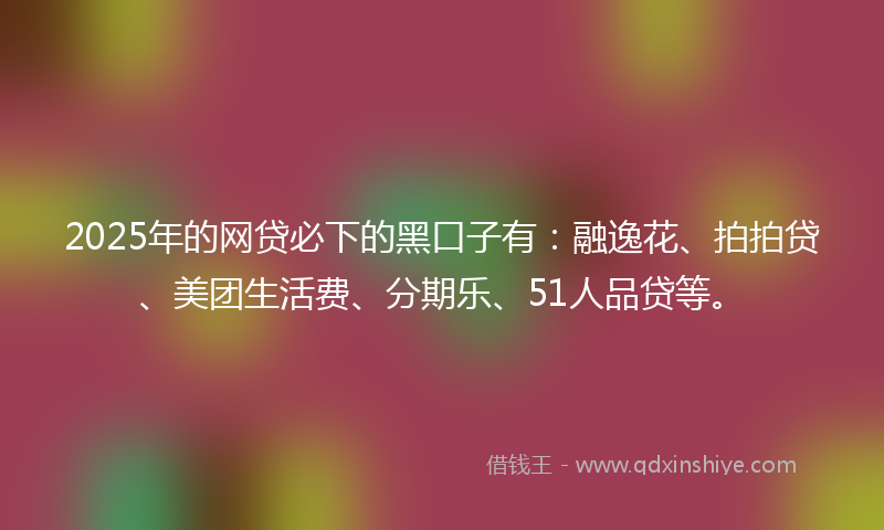 2025年的网贷必下的黑口子有：融逸花、拍拍贷、美团生活费、分期乐、51人品贷等。