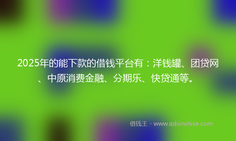 2025年的能下款的借钱平台有：洋钱罐、团贷网、中原消费金融、分期乐、快贷通等。