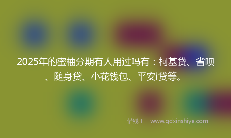2025年的蜜柚分期有人用过吗有：柯基贷、省呗、随身贷、小花钱包、平安i贷等。