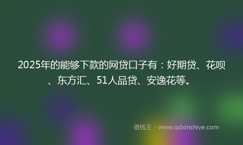 2025年的能够下款的网贷口子有：好期贷、花呗、东方汇、51人品贷、安逸花等。