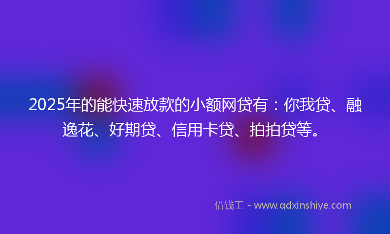 2025年的能快速放款的小额网贷有：你我贷、融逸花、好期贷、信用卡贷、拍拍贷等。