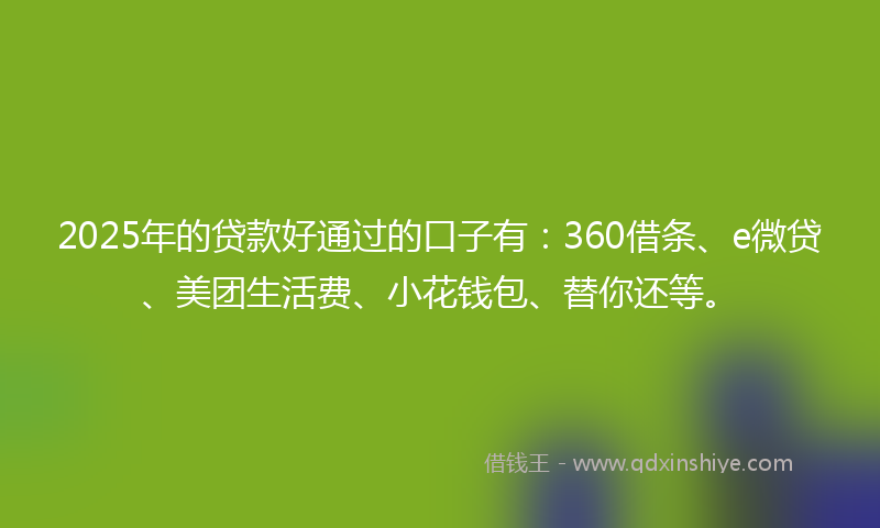2025年的贷款好通过的口子有：360借条、e微贷、美团生活费、小花钱包、替你还等。
