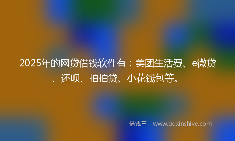 2025年的网贷借钱软件有：美团生活费、e微贷、还呗、拍拍贷、小花钱包等。