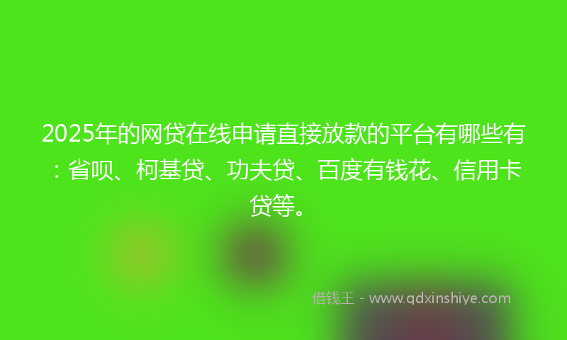 2025年的网贷在线申请直接放款的平台有哪些有：省呗、柯基贷、功夫贷、百度有钱花、信用卡贷等。