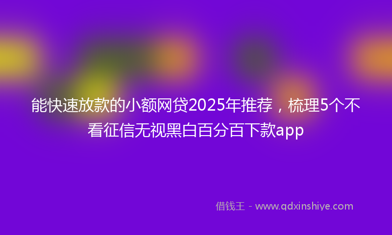 能快速放款的小额网贷2025年推荐，梳理5个不看征信无视黑白百分百下款app