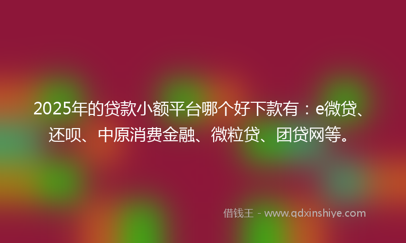 2025年的贷款小额平台哪个好下款有：e微贷、还呗、中原消费金融、微粒贷、团贷网等。