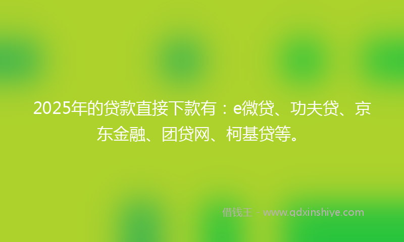 2025年的贷款直接下款有：e微贷、功夫贷、京东金融、团贷网、柯基贷等。