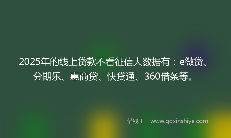 2025年的线上贷款不看征信大数据有：e微贷、分期乐、惠商贷、快贷通、360借条等。