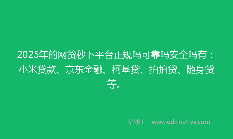 2025年的网贷秒下平台正规吗可靠吗安全吗有：小米贷款、京东金融、柯基贷、拍拍贷、随身贷等。