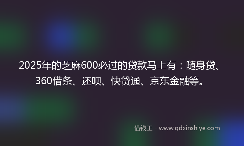 2025年的芝麻600必过的贷款马上有：随身贷、360借条、还呗、快贷通、京东金融等。