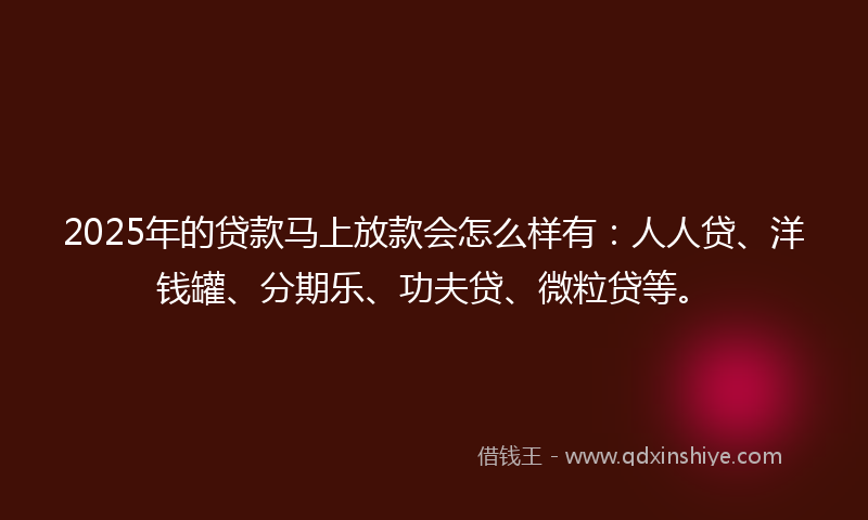 2025年的贷款马上放款会怎么样有：人人贷、洋钱罐、分期乐、功夫贷、微粒贷等。