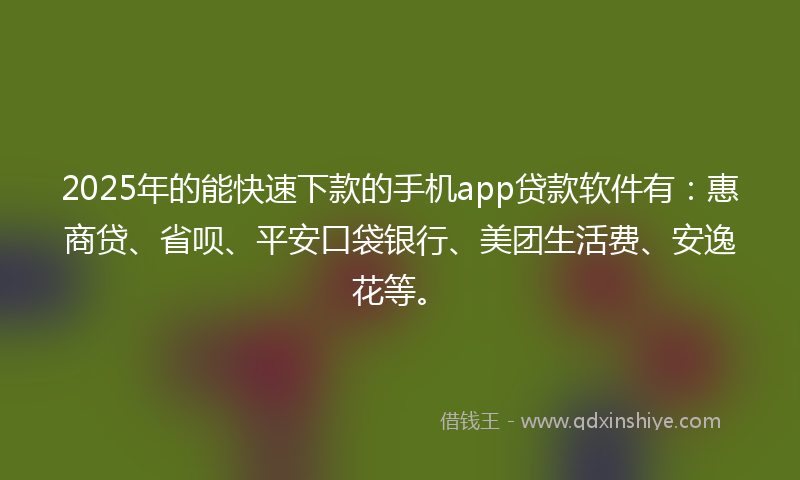 2025年的能快速下款的手机app贷款软件有：惠商贷、省呗、平安口袋银行、美团生活费、安逸花等。