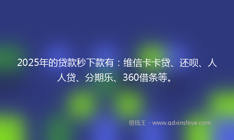 2025年的贷款秒下款有：维信卡卡贷、还呗、人人贷、分期乐、360借条等。