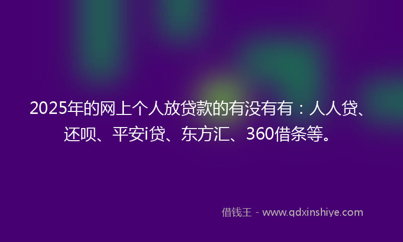 2025年的网上个人放贷款的有没有有：人人贷、还呗、平安i贷、东方汇、360借条等。