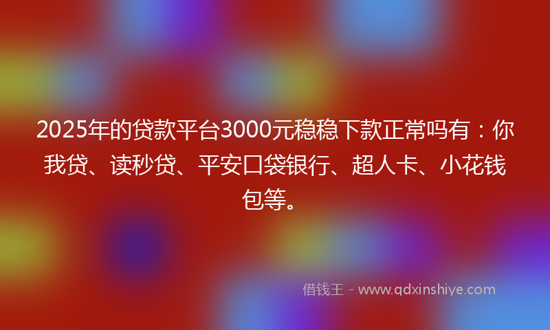 2025年的贷款平台3000元稳稳下款正常吗有：你我贷、读秒贷、平安口袋银行、超人卡、小花钱包等。