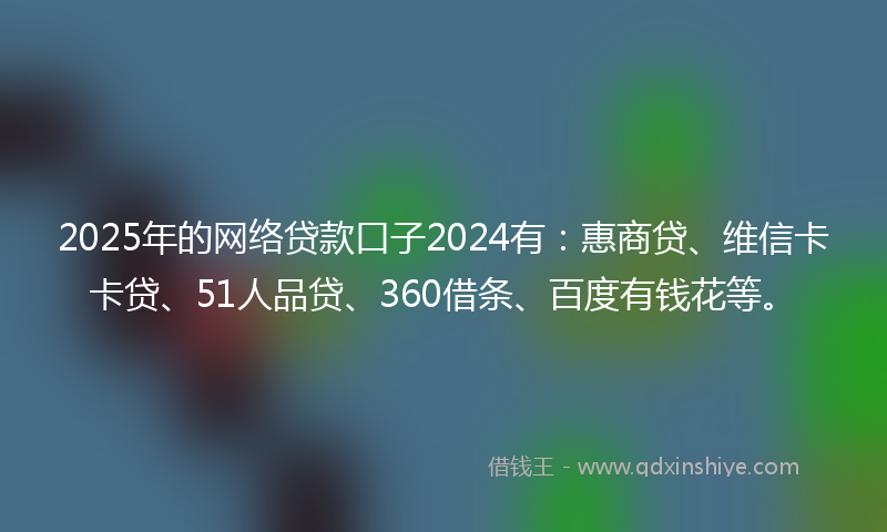 2025年的网络贷款口子2024有：惠商贷、维信卡卡贷、51人品贷、360借条、百度有钱花等。