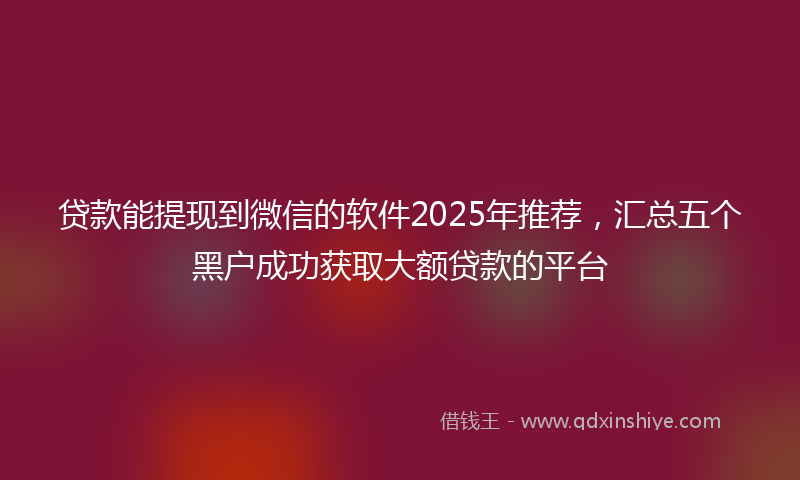 贷款能提现到微信的软件2025年推荐，汇总五个黑户成功获取大额贷款的平台