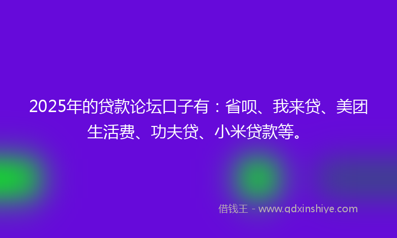 2025年的贷款论坛口子有：省呗、我来贷、美团生活费、功夫贷、小米贷款等。