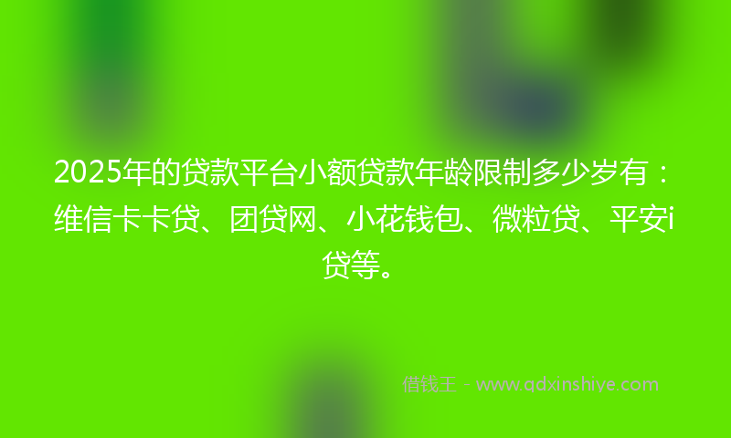2025年的贷款平台小额贷款年龄限制多少岁有：维信卡卡贷、团贷网、小花钱包、微粒贷、平安i贷等。
