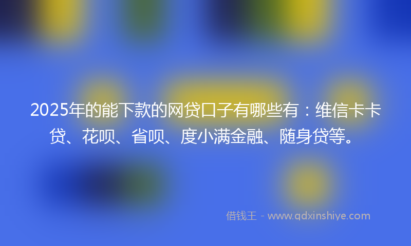 2025年的能下款的网贷口子有哪些有：维信卡卡贷、花呗、省呗、度小满金融、随身贷等。