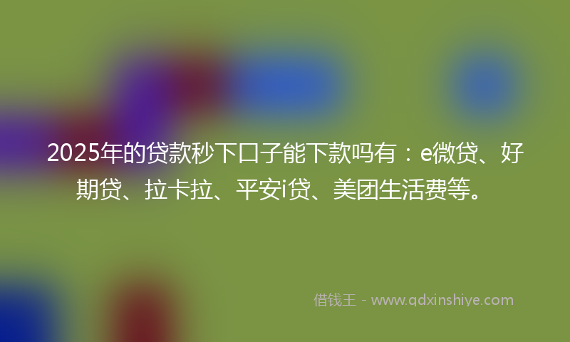 2025年的贷款秒下口子能下款吗有：e微贷、好期贷、拉卡拉、平安i贷、美团生活费等。