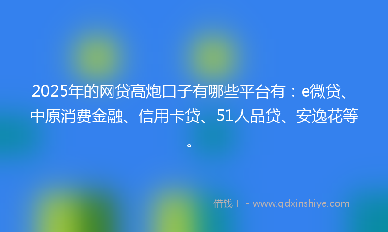 2025年的网贷高炮口子有哪些平台有：e微贷、中原消费金融、信用卡贷、51人品贷、安逸花等。