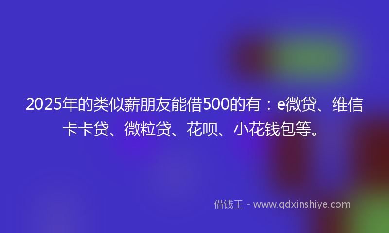 2025年的类似薪朋友能借500的有：e微贷、维信卡卡贷、微粒贷、花呗、小花钱包等。