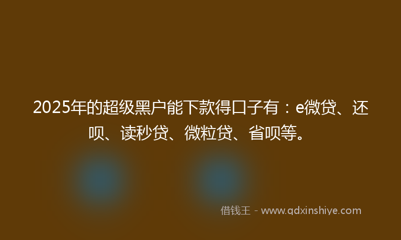 2025年的超级黑户能下款得口子有：e微贷、还呗、读秒贷、微粒贷、省呗等。