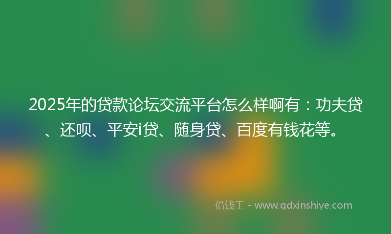 2025年的贷款论坛交流平台怎么样啊有：功夫贷、还呗、平安i贷、随身贷、百度有钱花等。