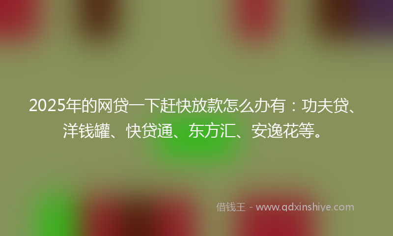 2025年的网贷一下赶快放款怎么办有：功夫贷、洋钱罐、快贷通、东方汇、安逸花等。