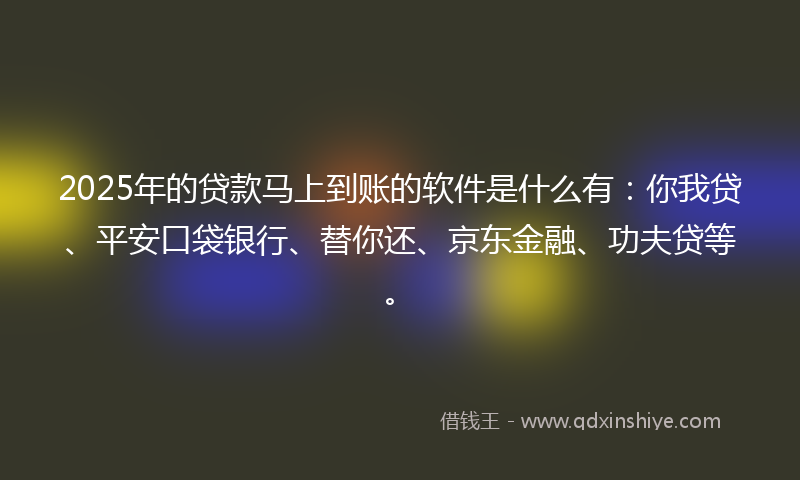 2025年的贷款马上到账的软件是什么有：你我贷、平安口袋银行、替你还、京东金融、功夫贷等。