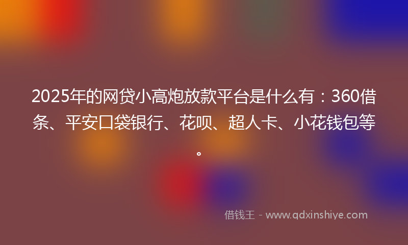 2025年的网贷小高炮放款平台是什么有：360借条、平安口袋银行、花呗、超人卡、小花钱包等。