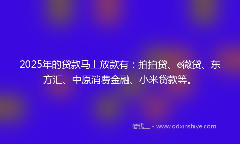 2025年的贷款马上放款有：拍拍贷、e微贷、东方汇、中原消费金融、小米贷款等。